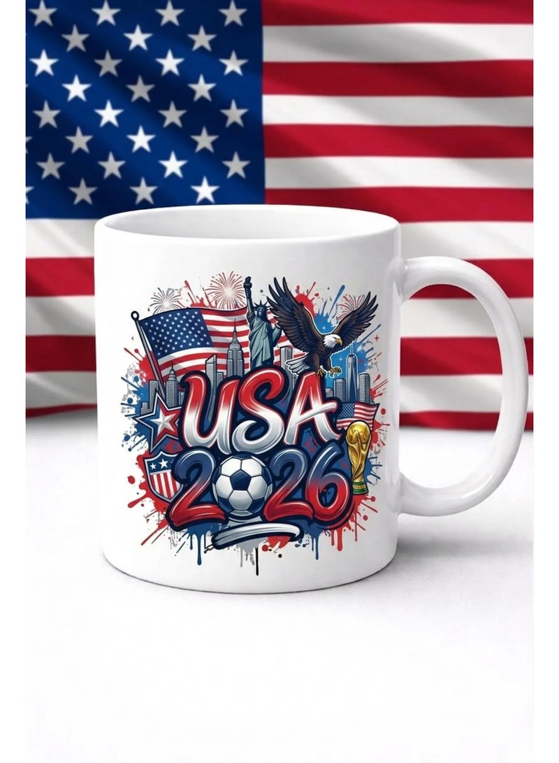 كوب قهوة سيراميك أبيض تذكاري لكأس العالم 2026 بالولايات المتحدة الأمريكية