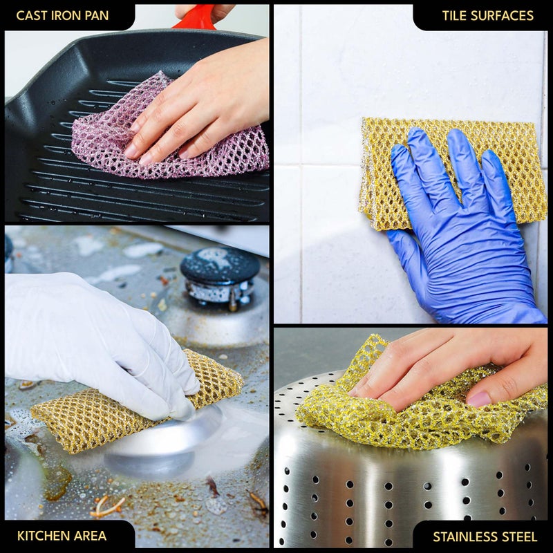 The Crown Choice Heavy Duty Dish Scrubbers, Non-Scratch Scouring Pads - Odorless & Long Lasting Mesh Dish Cloth - Replace Sponges - Kitchen, Floor and Bathroom Usage - Made in Korea (2 Pcs) - Image 4