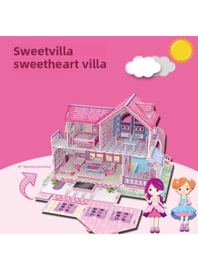 رائجة البيع بيت الدمية فيلا رعوية حلوة الوالدين والطفل كوخ ثلاثي الأبعاد نموذج لغز ألعاب الأطفال-اللون: فيلا رعوية-تغليف باللغة الإنجليزية - Image 2