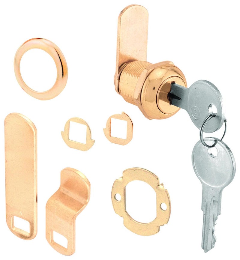 Defender Security Prime-Line U 9942 Drawer and Cabinet Lock – Secure Important Files and Drawers, 5/8 in., Diecast Housing with Brass Finish, Fits on 5/16 in. Max Panel Thickness (1 Kit) - Image 3