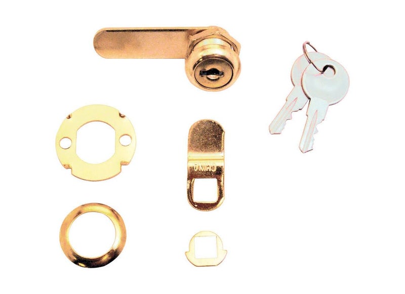 Defender Security Prime-Line U 9942 Drawer and Cabinet Lock – Secure Important Files and Drawers, 5/8 in., Diecast Housing with Brass Finish, Fits on 5/16 in. Max Panel Thickness (1 Kit) - Image 5