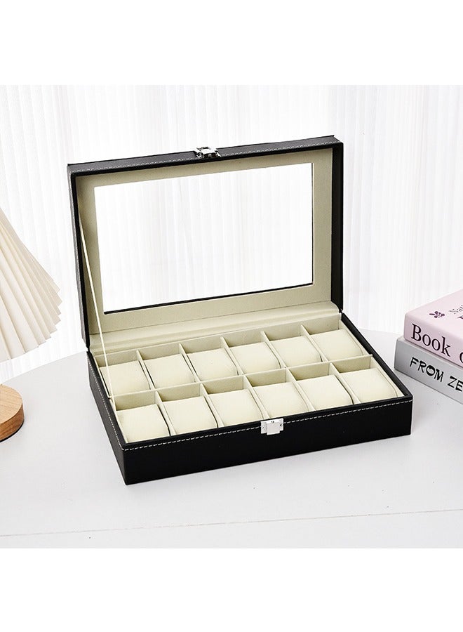 Watch Box PU Leather Watch Jewelry Storage Box Household Watch Collection Box 12-Digit High-End Business Watch Transparent Display Box - Image 1