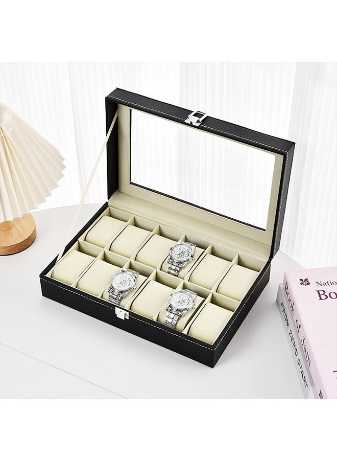 Watch Box PU Leather Watch Jewelry Storage Box Household Watch Collection Box 12-Digit High-End Business Watch Transparent Display Box - Image 2