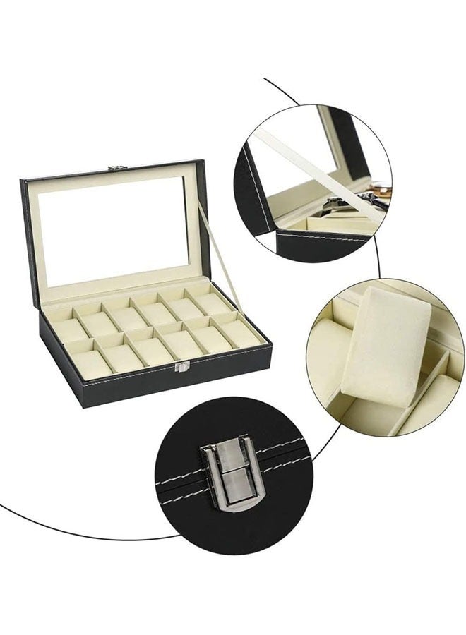 Watch Box PU Leather Watch Jewelry Storage Box Household Watch Collection Box 12-Digit High-End Business Watch Transparent Display Box - Image 3