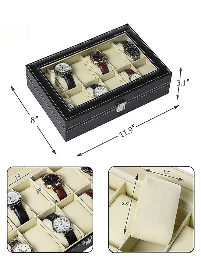Watch Box PU Leather Watch Jewelry Storage Box Household Watch Collection Box 12-Digit High-End Business Watch Transparent Display Box - Image 4