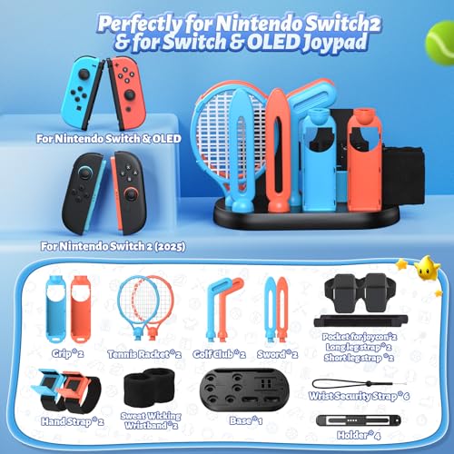 FASTSNAIL [Switch 1/2 Compatible] FASTSNAIL Sports Accessories Bundle for Nintendo Switch 2/Switch 1/OLED for Joy-con 2, Storage and Organizer Station for Switch Sports Games, Family Party Pack Kit for Joycon - Image 2