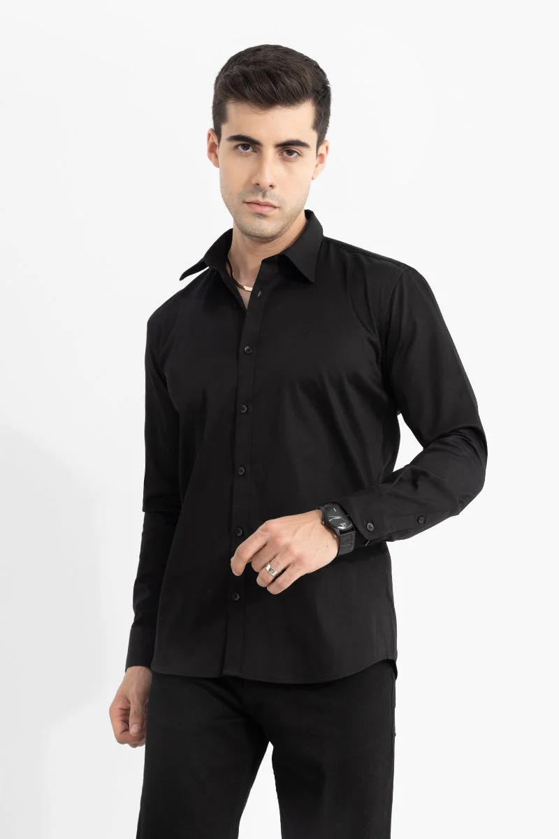 SNITCH Black Solid Long Sleeve Slim Fit Formal Shirt