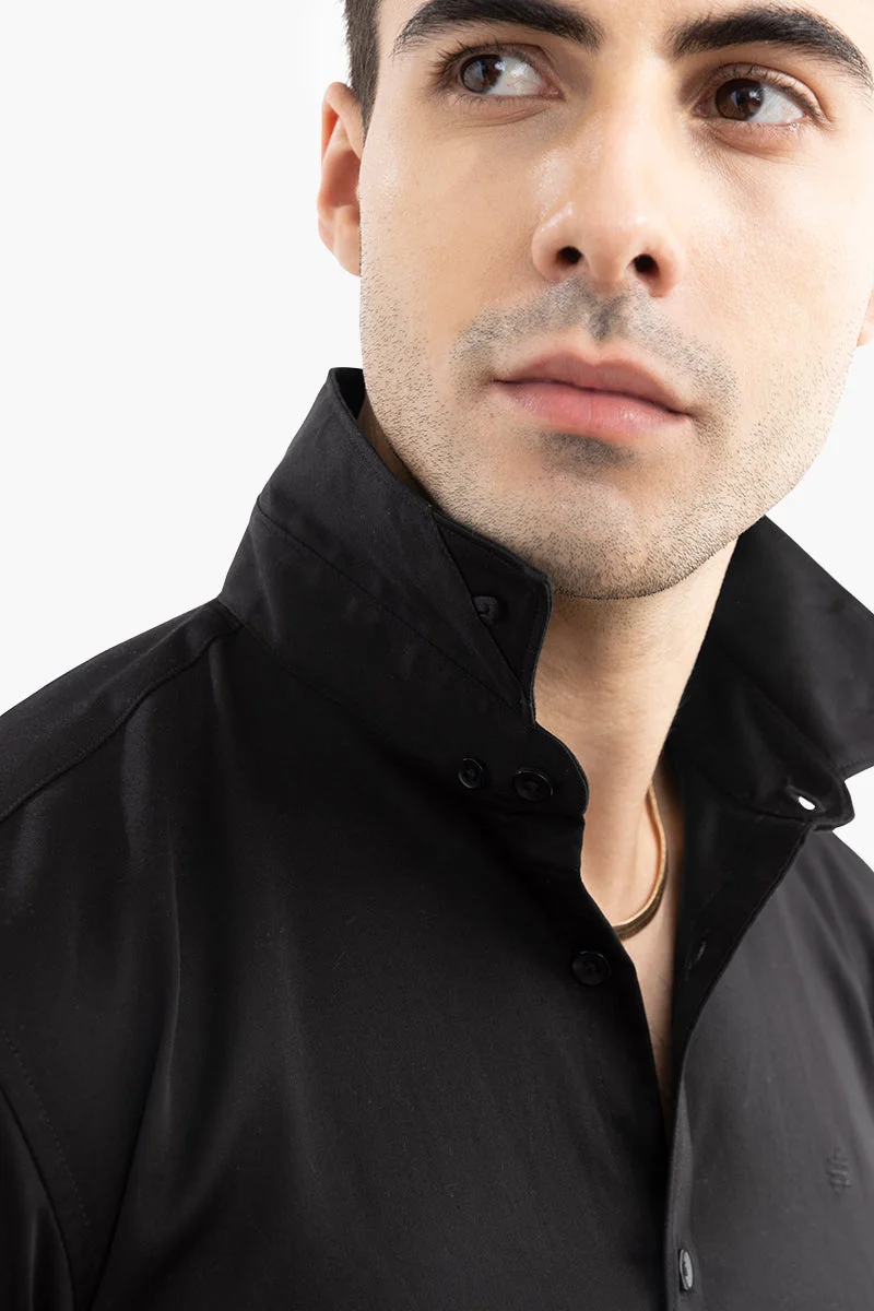 SNITCH Black Solid Long Sleeve Slim Fit Formal Shirt
