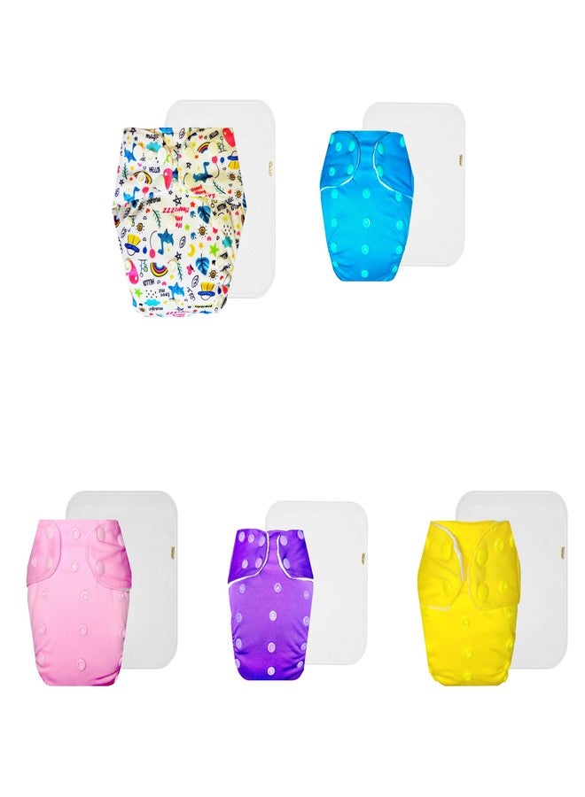 حفاضات دمبلدو القماشية الممتازة مع حشوة قطنية (عبوة من 5) | شعور بالجفاف والراحة | قابلة لإعادة الاستخدام والغسل | أزرار كبس قابلة للتعديل | تغيير حفاضات بدون قلق | من 3 أشهر إلى 3 سنوات | للجنسين - Image 1