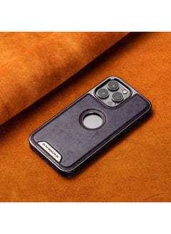 Generic High-grade Business Leather Suitable For IPhone16PRO Mobile Phone Case Leakage Label Magnetic Apple 15 Electroplating Anti-drop-Color:Dark Purple-Applicable Model:iPhone12  - Image 1
