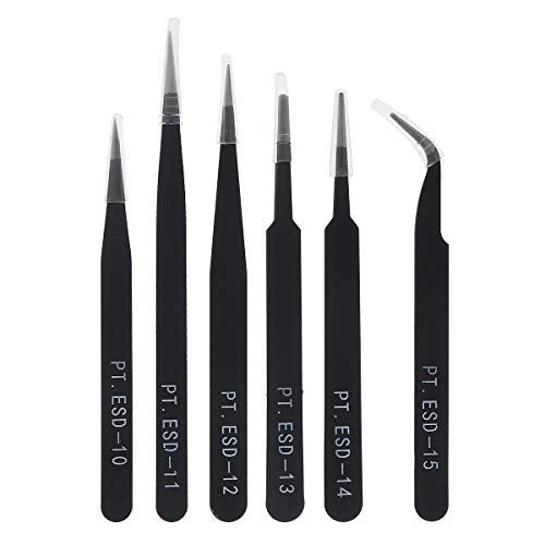 OriGlam 6PCS Precision Tweezers Set, ESD Tweezers Set, Anti-Static Stainless Steel Tweezers, Non-magnetic Curved Tweezers Set, Electronics Tweezers Kit for Jewelry, Craft, Electronics - Image 3