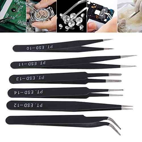 OriGlam 6PCS Precision Tweezers Set, ESD Tweezers Set, Anti-Static Stainless Steel Tweezers, Non-magnetic Curved Tweezers Set, Electronics Tweezers Kit for Jewelry, Craft, Electronics - Image 4