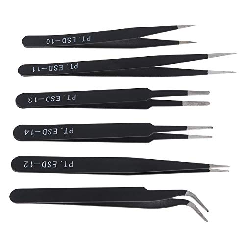 OriGlam 6PCS Precision Tweezers Set, ESD Tweezers Set, Anti-Static Stainless Steel Tweezers, Non-magnetic Curved Tweezers Set, Electronics Tweezers Kit for Jewelry, Craft, Electronics - Image 1