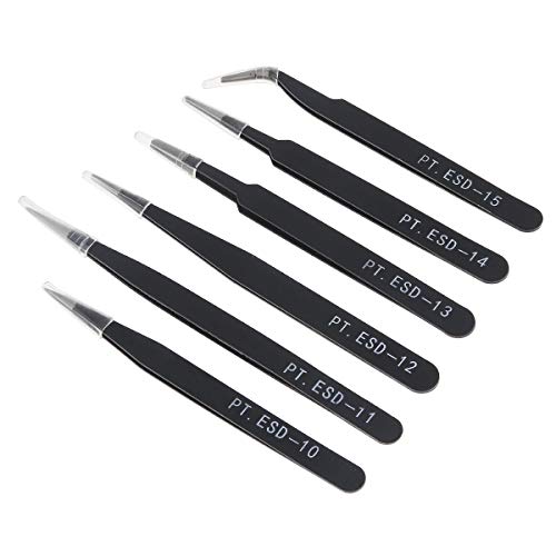 OriGlam 6PCS Precision Tweezers Set, ESD Tweezers Set, Anti-Static Stainless Steel Tweezers, Non-magnetic Curved Tweezers Set, Electronics Tweezers Kit for Jewelry, Craft, Electronics - Image 2