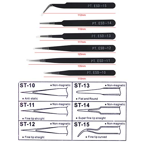 OriGlam 6PCS Precision Tweezers Set, ESD Tweezers Set, Anti-Static Stainless Steel Tweezers, Non-magnetic Curved Tweezers Set, Electronics Tweezers Kit for Jewelry, Craft, Electronics - Image 5