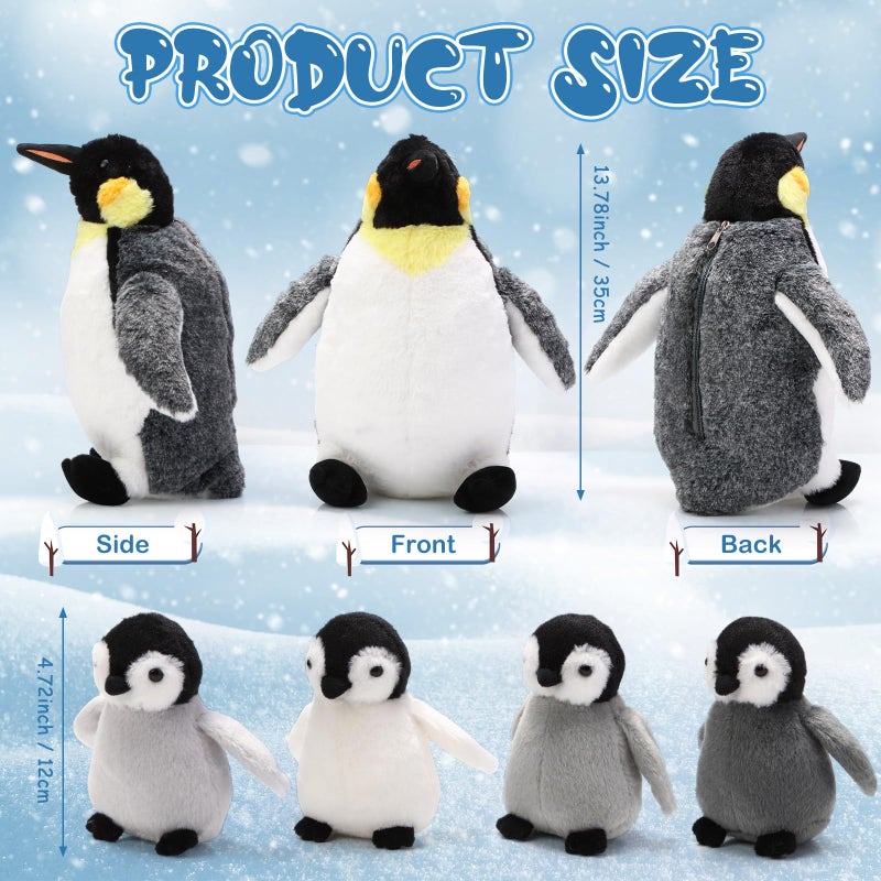 Harrycle 5 Pcs Penguin Plush Toy Set 14 Inch Mommy Penguin Stuffed Animal with 4 Cute Babies in Zippered Belly Soft Cuddly Plushie for Kids Birthday Gifts Party Favors(Simple Style) - Image 2