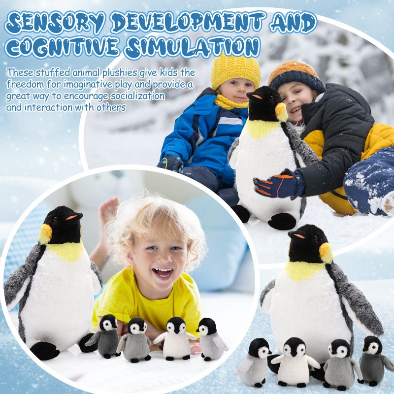 Harrycle 5 Pcs Penguin Plush Toy Set 14 Inch Mommy Penguin Stuffed Animal with 4 Cute Babies in Zippered Belly Soft Cuddly Plushie for Kids Birthday Gifts Party Favors(Simple Style) - Image 4