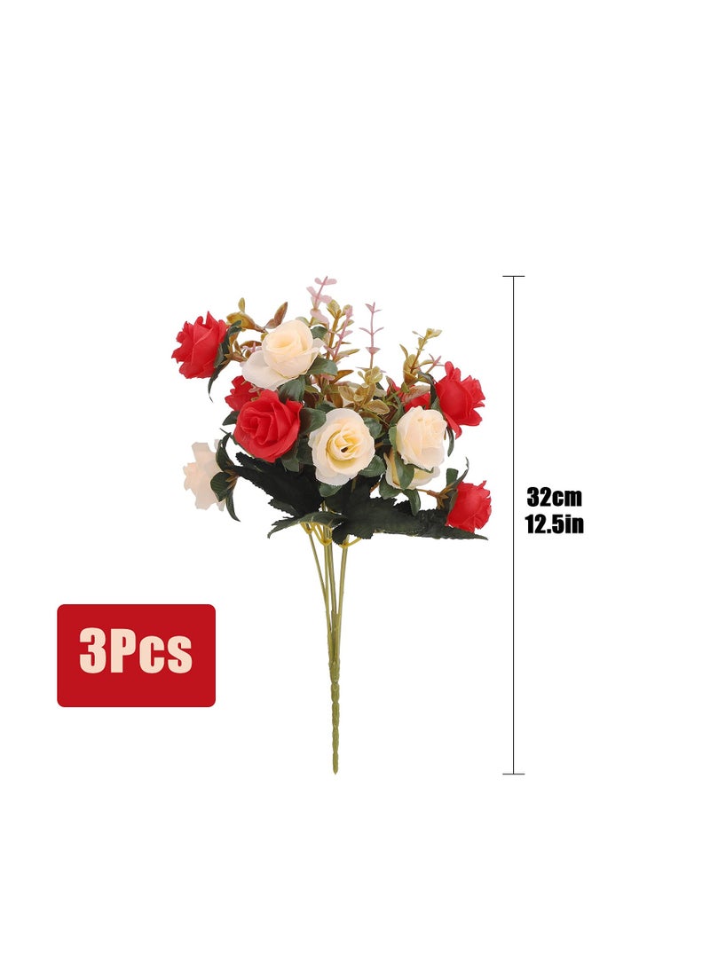 Excefore Artificial Flowers Rose, Artificial Flowers Outdoor UV Resistant Plants Faux Plastic Greenery Shrubs Indoor Outside Hanging Planter for Home Wedding Office Table Decoration Gift Red (3 Bundles) - Image 2