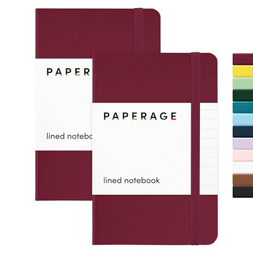 PAPERAGE Lined Pocket Journal Notebook, 2 Pack, (Burgundy), 160 Pages, Small Notebook, 3.6 inches x 5.6 inches - 100 GSM Thick Paper, Hardcover - Image 1