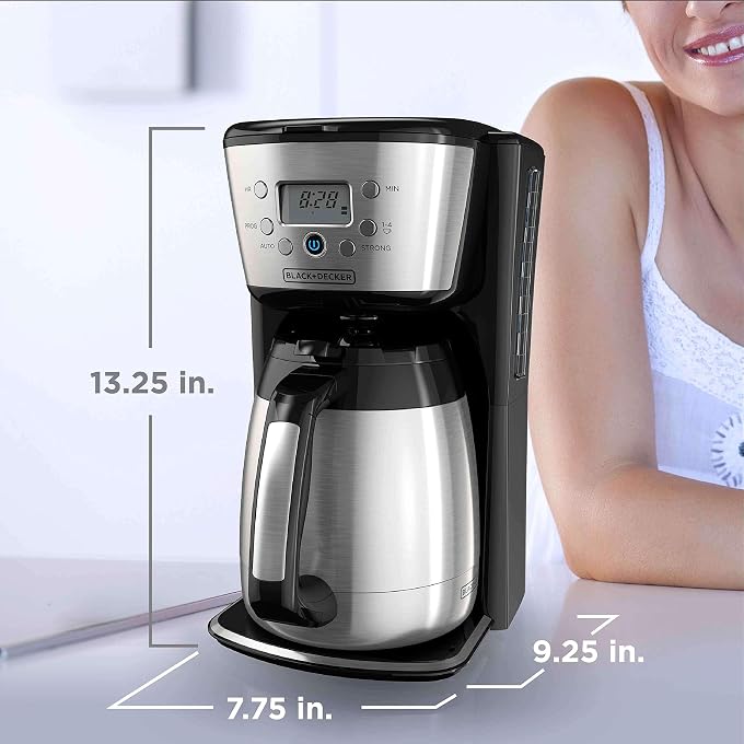 BLACK&DECKER Thermal Coffee Maker, 12 Cup, Programmable, Digital Controls, Black And Silver, CM2036SC - Image 3