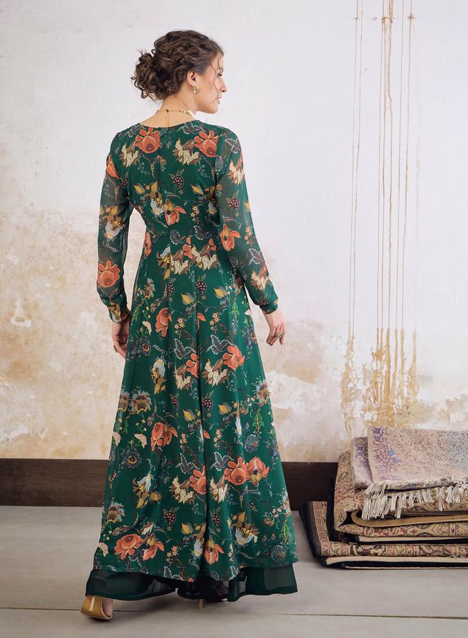 ساسافراس أخضر مطبوع بالزهور أناركالي كورتا بلف - Image 5