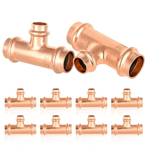 HeSun 10Pack HeSun Copper Press Tee 34 x 34 x 12 Pressure Fittings P x P x P for Copper Tube ConnectionPRESS018 - Image 1