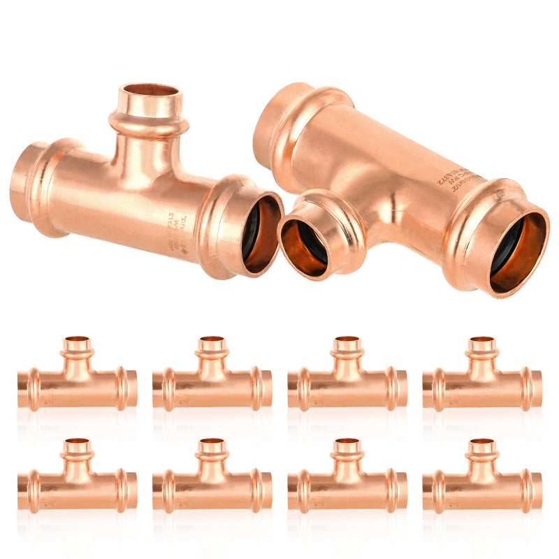 HeSun 10Pack HeSun Copper Press Tee 34 x 34 x 12 Pressure Fittings P x P x P for Copper Tube ConnectionPRESS018 - Image 2