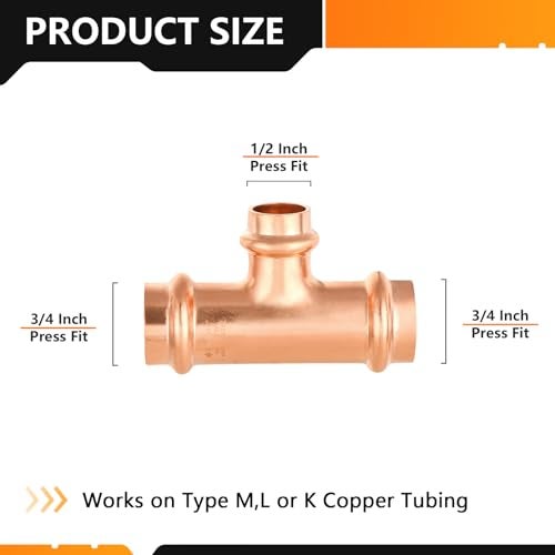 HeSun 10Pack HeSun Copper Press Tee 34 x 34 x 12 Pressure Fittings P x P x P for Copper Tube ConnectionPRESS018 - Image 3