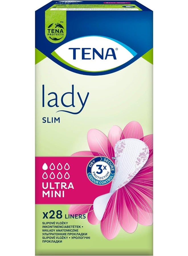 Tena TENA Lady Slim Ultra Mini Pads protection against light urine leakage or incontinence, Soft and silky, 28 pads  - Image 1