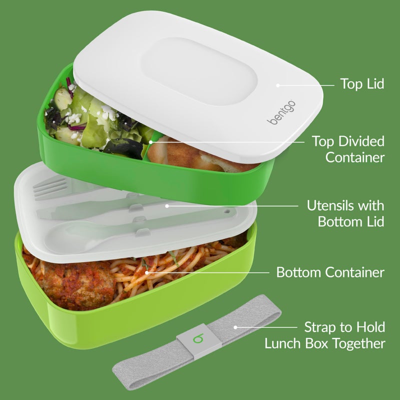 Bentgo Classic - Adult Bento Box, All-in-One Stackable Lunch Box Container with 3 Compartments, Plastic Utensils, and Nylon Sealing Strap, BPA Free Food Container (Green) - Image 5