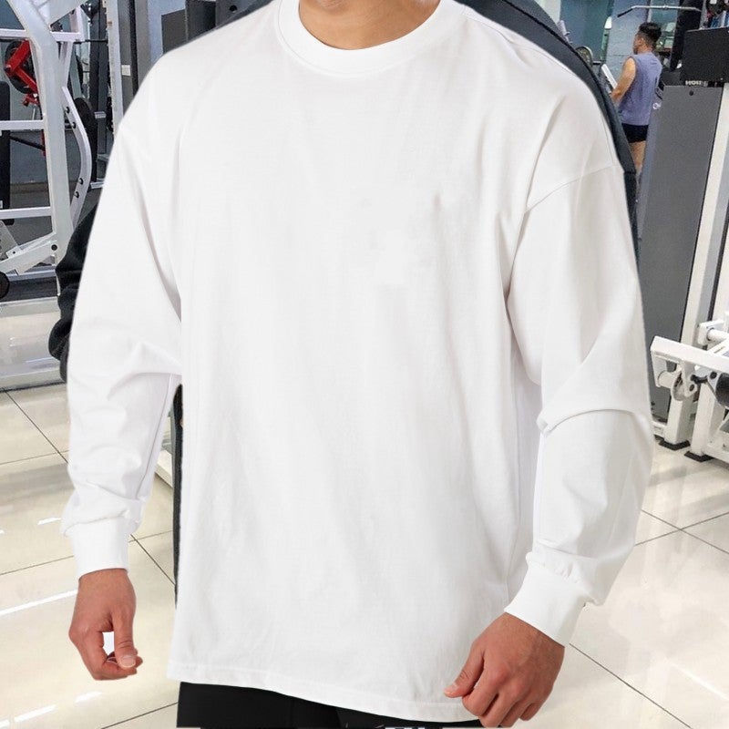 Generic Muscle fashion brand loose fitness clothes casual training sportswear long-sleeved T-shirt pullover sweater thin men White light version 