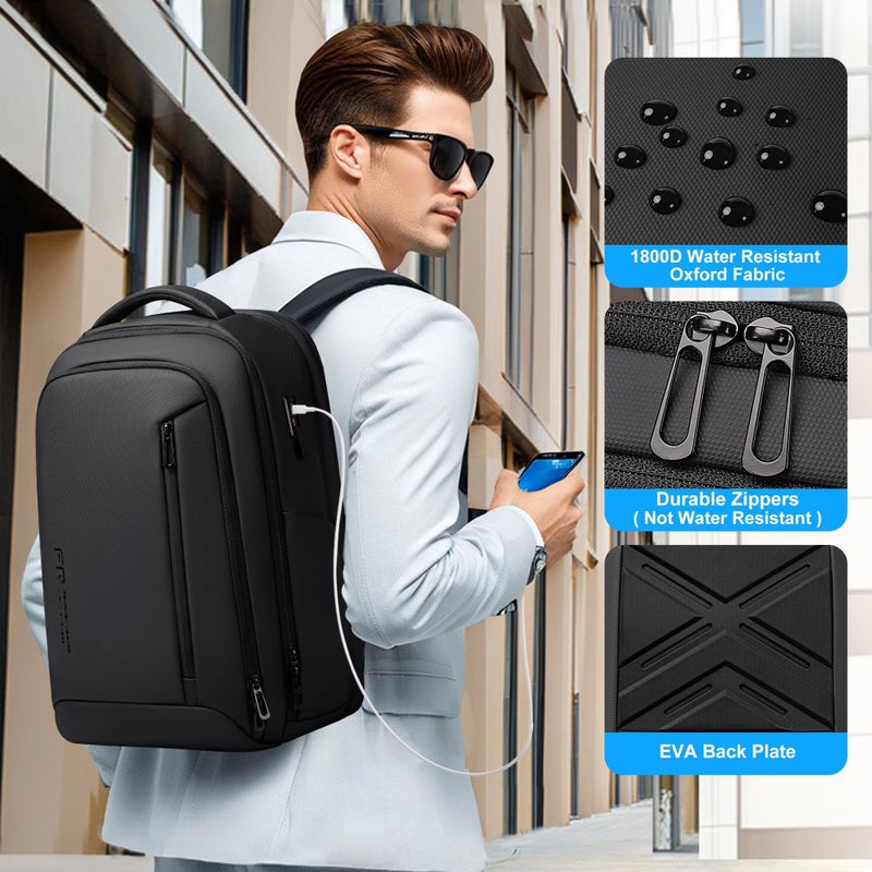 Fenree.geer Business Travel Backpack for Men, Expandable Water Resistant 17 Inch Laptop Backpack with USB Port, Black Computer Backpack for College/Work - Image 4