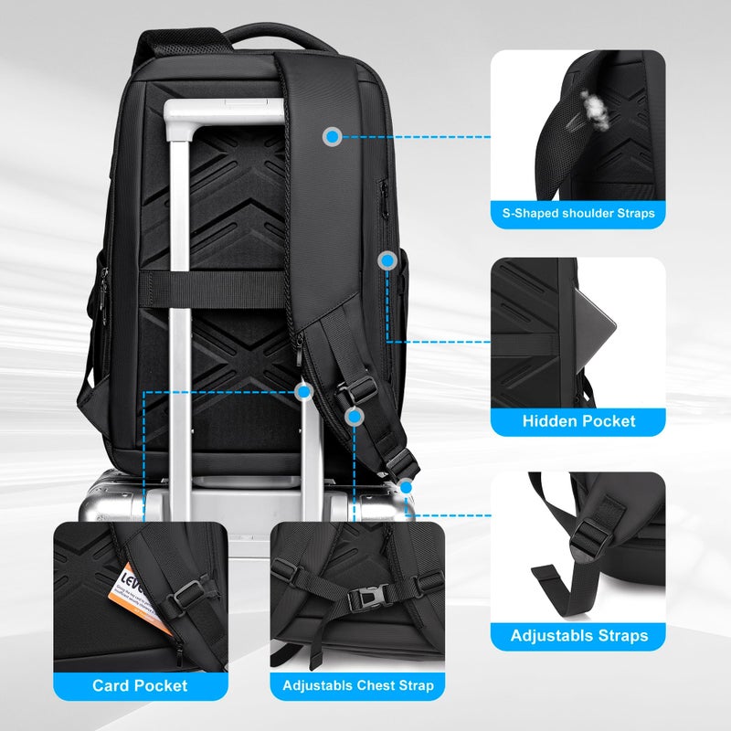 Fenree.geer Business Travel Backpack for Men, Expandable Water Resistant 17 Inch Laptop Backpack with USB Port, Black Computer Backpack for College/Work - Image 5