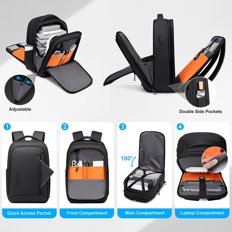 Fenree.geer Business Travel Backpack for Men, Expandable Water Resistant 17 Inch Laptop Backpack with USB Port, Black Computer Backpack for College/Work - Image 2