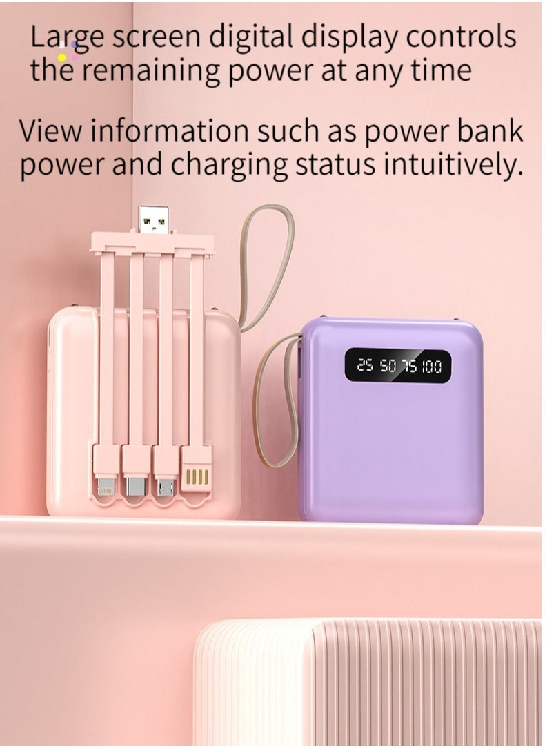 Generic - Large-Capacity Portable Digital Display Charging Treasure Comes With A Charging Line 20000 Mah Mobile Phone Tablet Universal Mini Mobile Power Digital Display Large Screen Purple - Image 1