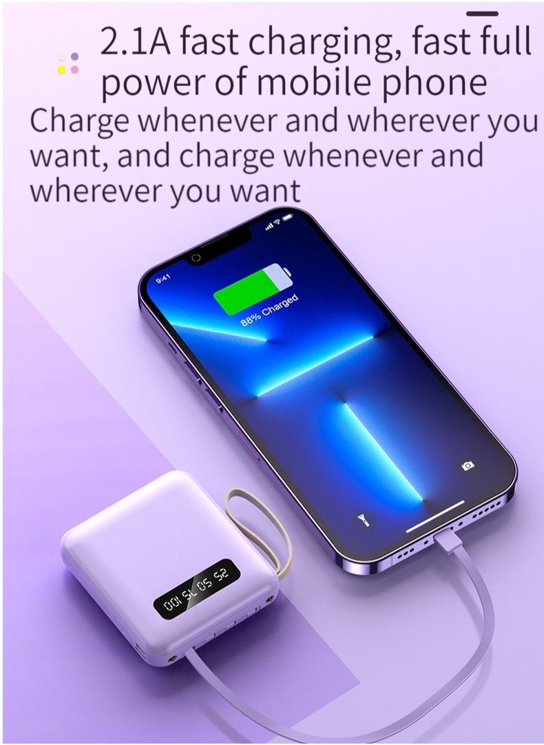 Generic - Large-Capacity Portable Digital Display Charging Treasure Comes With A Charging Line 20000 Mah Mobile Phone Tablet Universal Mini Mobile Power Digital Display Large Screen Purple - Image 1