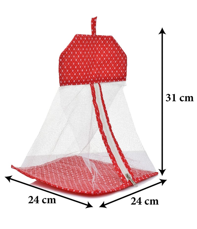 Kuber Industries Dot Printed Cotton Hanging Mesh Clothes Bag Organizer For Store Socks Underwear ClothespinsGadgetCosmeticGarlicOnion With Zipper Hanging Loop Red - Image 4