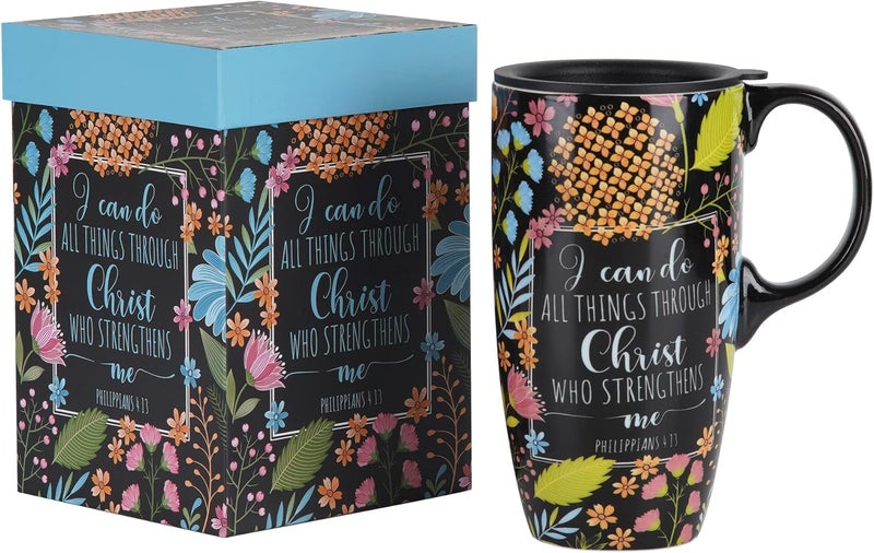 DUSVALLY Coffee Ceramic Mug Travel Coffee Mug Porcelain Latte Tea Cup With Lid and Color Box 17ozFlowersGifts for Mom - Image 1