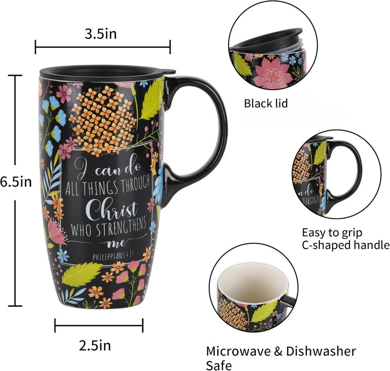 DUSVALLY Coffee Ceramic Mug Travel Coffee Mug Porcelain Latte Tea Cup With Lid and Color Box 17ozFlowersGifts for Mom - Image 5