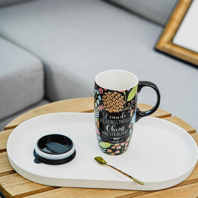 DUSVALLY Coffee Ceramic Mug Travel Coffee Mug Porcelain Latte Tea Cup With Lid and Color Box 17ozFlowersGifts for Mom - Image 3