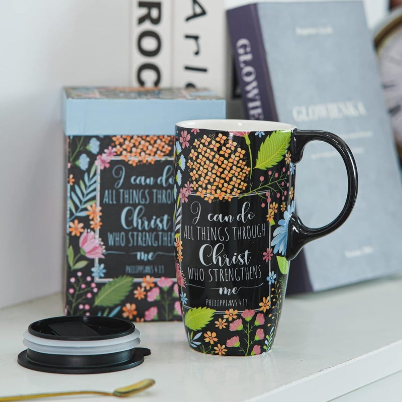 DUSVALLY Coffee Ceramic Mug Travel Coffee Mug Porcelain Latte Tea Cup With Lid and Color Box 17ozFlowersGifts for Mom - Image 2