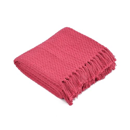 SASHAA World Vibrant Pink Cotton Throw | Ideal for Your Home, Living Room, Sofa, Bed, Chair, Picnic & Used for Gift | 130X180 cm| TC - 125 - Image 4