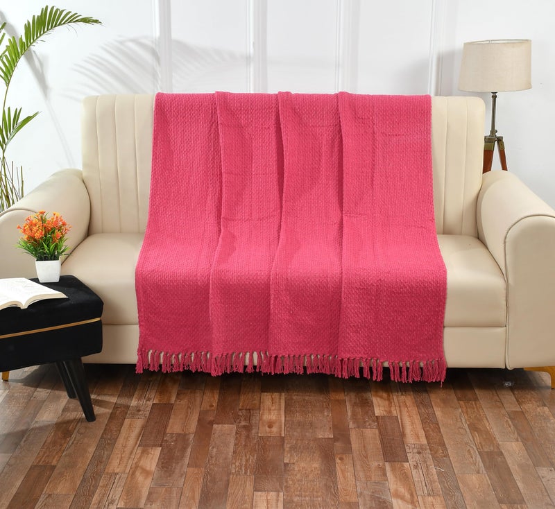 SASHAA World Vibrant Pink Cotton Throw | Ideal for Your Home, Living Room, Sofa, Bed, Chair, Picnic & Used for Gift | 130X180 cm| TC - 125 - Image 2