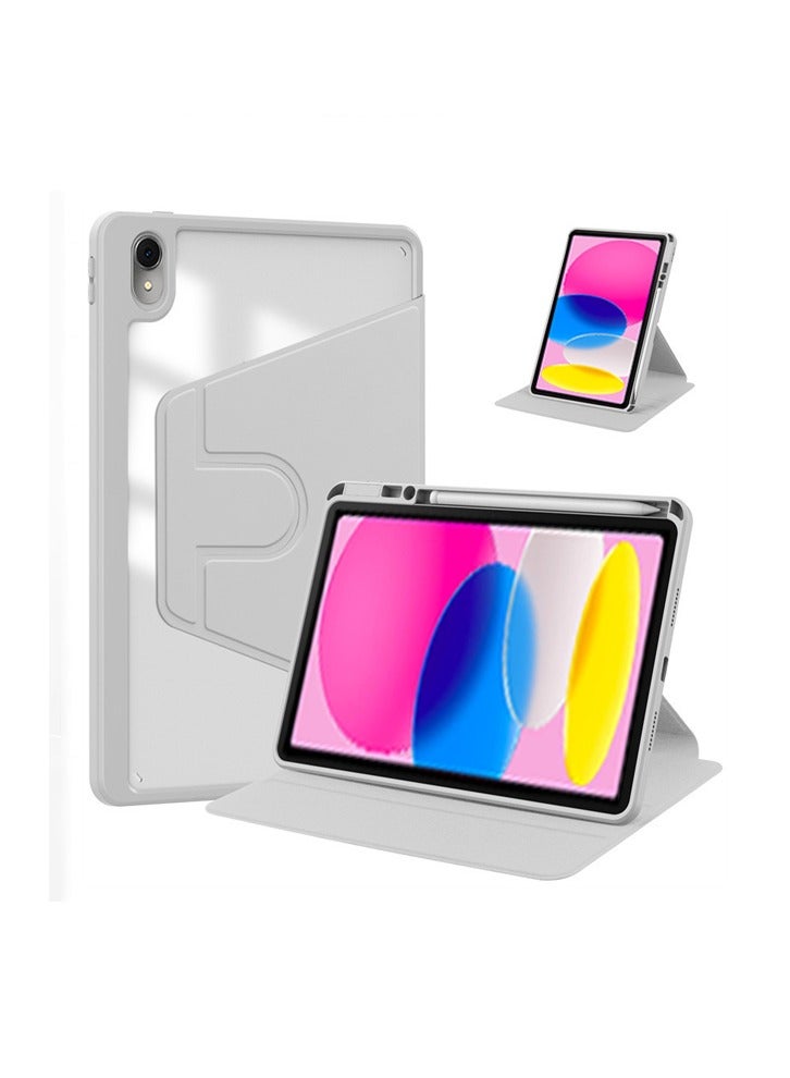 للآيباد 2022 (10th) 10.9 بوصة غطاء القضية، القضية الحماية اللوحية، الاكريليك 360 ° تصميم الدوار، التلقائي الاستيقاظ / النوم، الجلد الناعم، الرمادي - Image 1