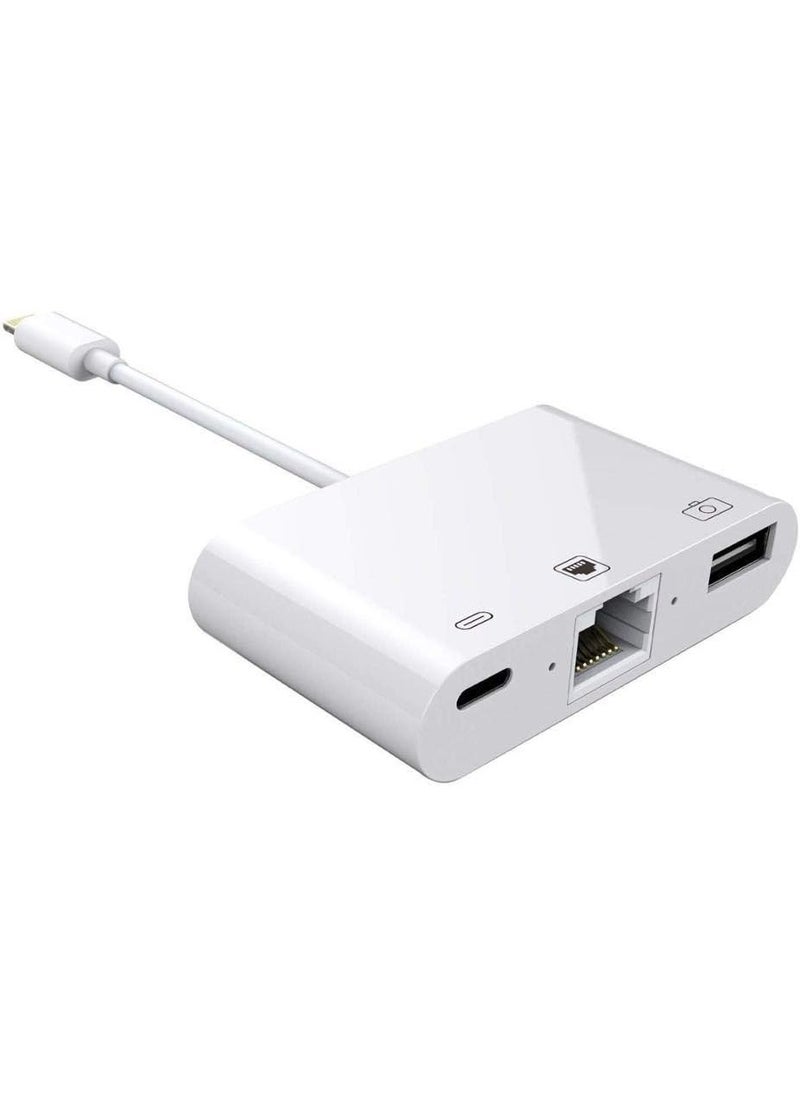 3-in-1 Lightning to LAN, USB, and Charging OTG Adapter – Compatible with iOS Devices