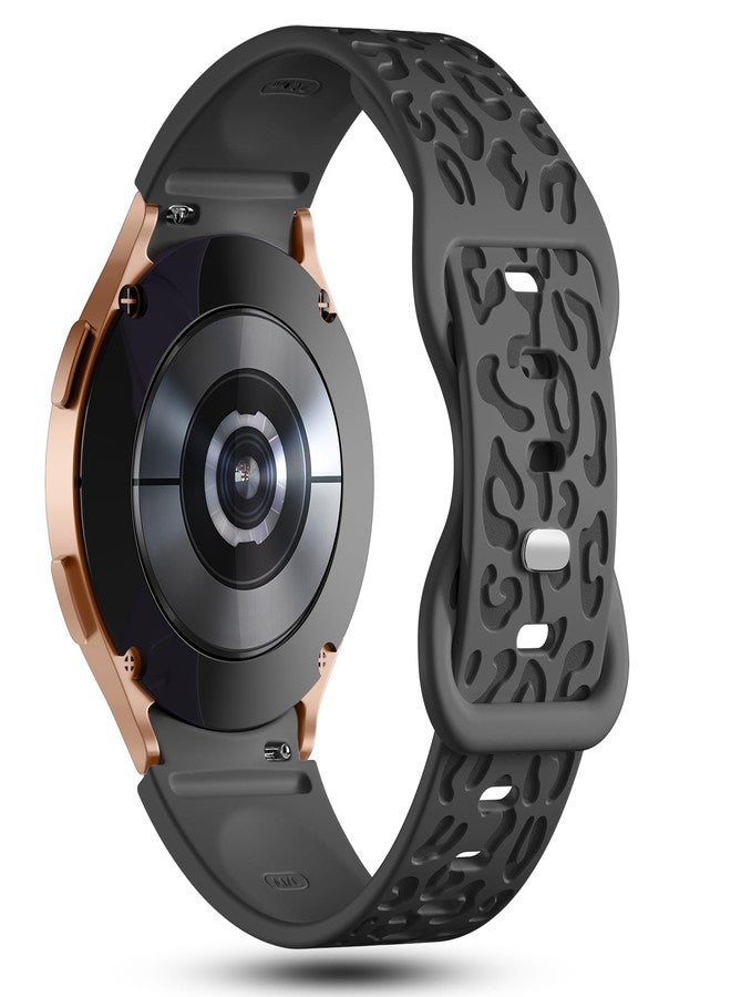 IKANFI No Gap Leopard Engraved Bands Compatible for Samsung Galaxy Watch 6/5/4 Band 40mm 44mm,Watch 6 47mm 43mm,5 Pro 45mm,Watch 4 Classic 42mm 46mm,20mm Soft Silicone Replace Strap Women-NBlack - Image 3