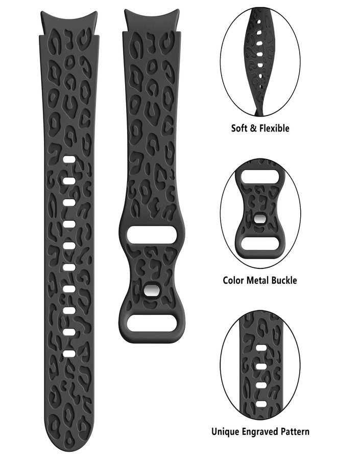 IKANFI No Gap Leopard Engraved Bands Compatible for Samsung Galaxy Watch 6/5/4 Band 40mm 44mm,Watch 6 47mm 43mm,5 Pro 45mm,Watch 4 Classic 42mm 46mm,20mm Soft Silicone Replace Strap Women-NBlack - Image 4