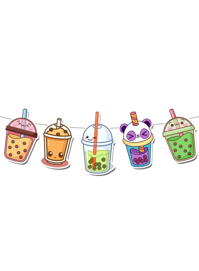 PC 5 Pcs Boba Birthday Banner - Summer Milk Tea Theme Party Decorations for Bubble Tea Lovers, Cardstock Garland Supplies - Image 5