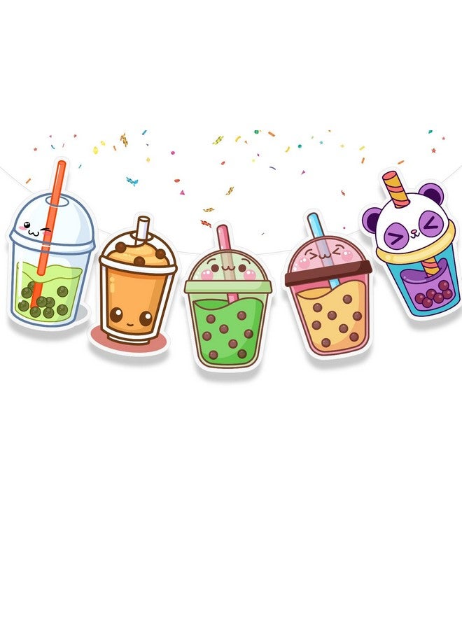 PC 5 Pcs Boba Birthday Banner - Summer Milk Tea Theme Party Decorations for Bubble Tea Lovers, Cardstock Garland Supplies - Image 1