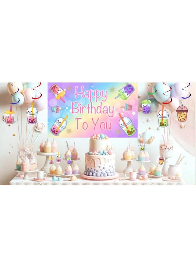 PC 5 Pcs Boba Birthday Banner - Summer Milk Tea Theme Party Decorations for Bubble Tea Lovers, Cardstock Garland Supplies - Image 2